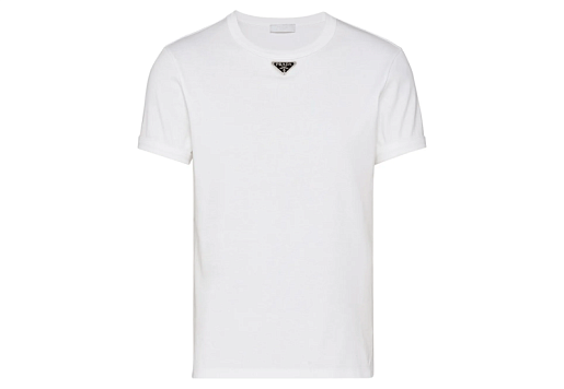 Prada Triangle-Logo Cotton T-Shirt White