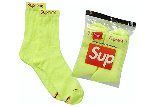 Supreme Hanes Crew Socks (2 Pack) Flourescent Yellow