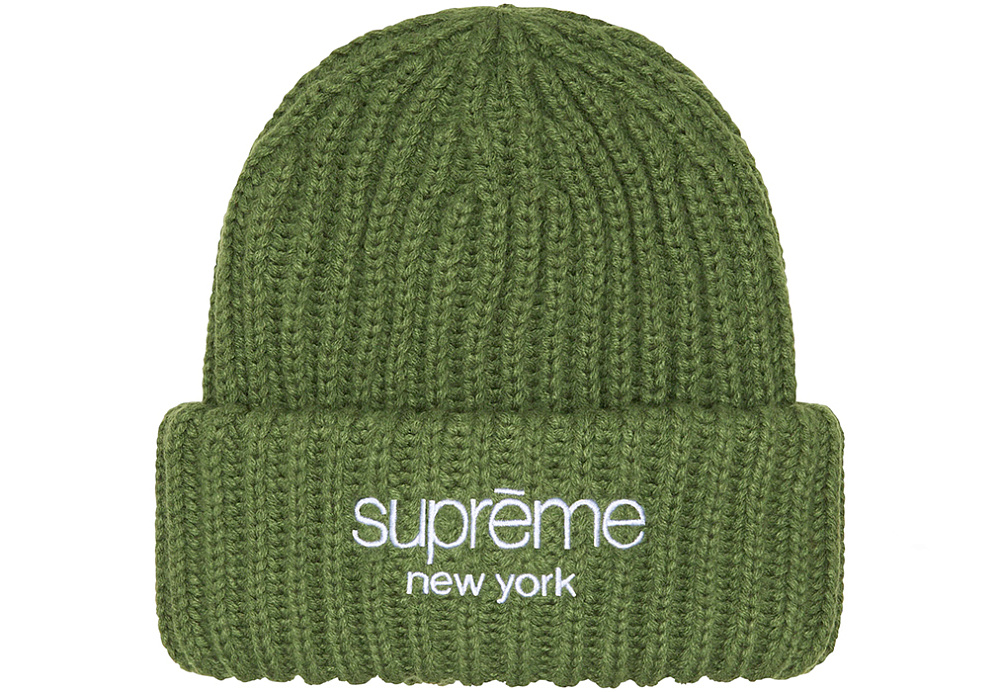 Supreme Classic Logo Chunky Ribbed Beanie Olive