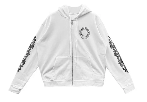 Chrome Hearts Horseshoe Floral Hoodie Zip Up Sweatshirt White
