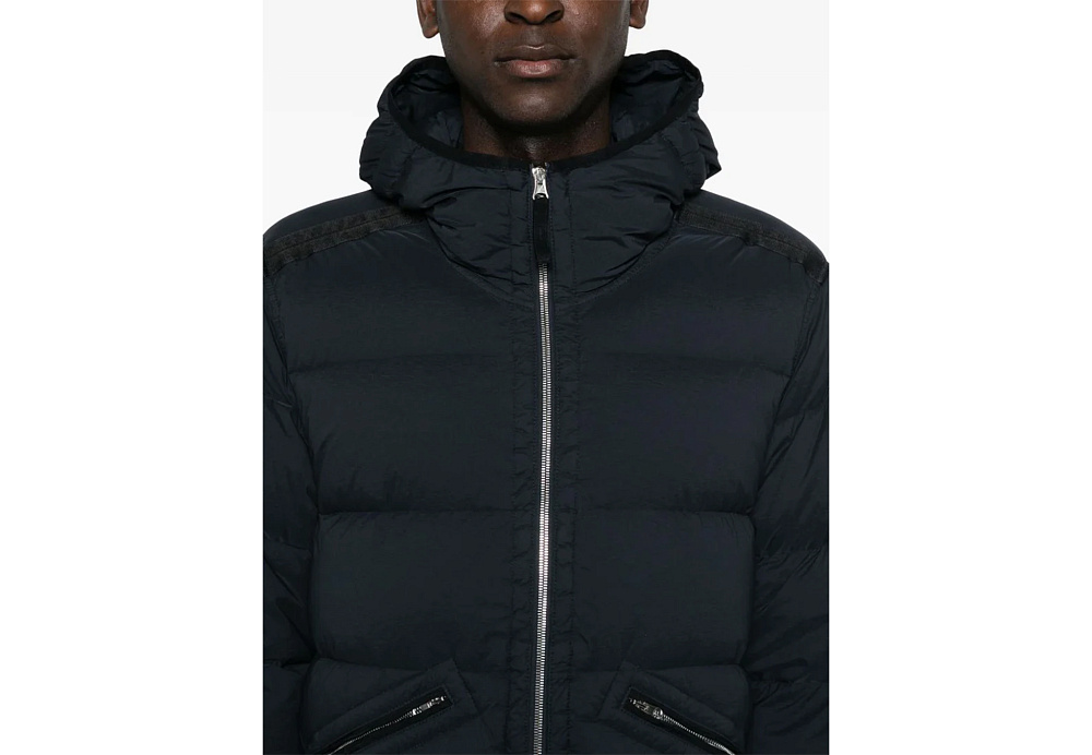 Stone Island Hooded Puffer Jacket In Seamless Tunnel Nylon Blue