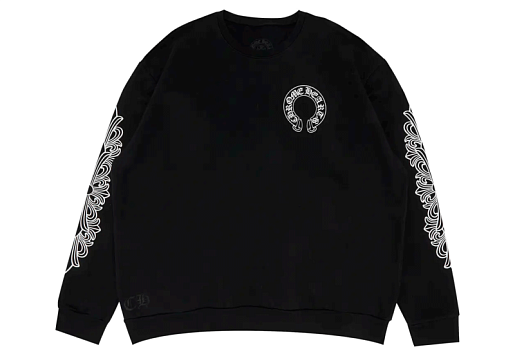 Chrome Hearts Floral Horseshoe Sleeves Crewneck Sweatshirt Black