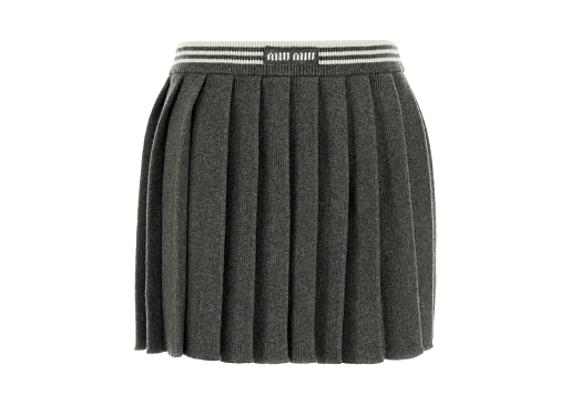 Miu Miu Embroidered Logo Skirt Grey