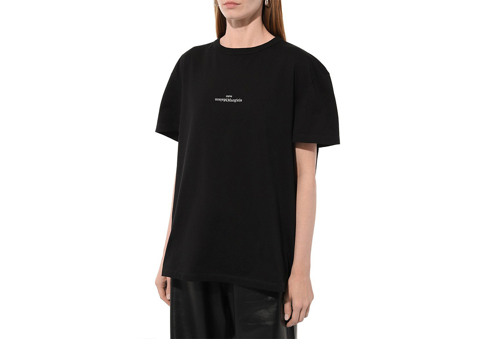 Maison Margiela Distorted Logo Embroidered T-Shirt Black