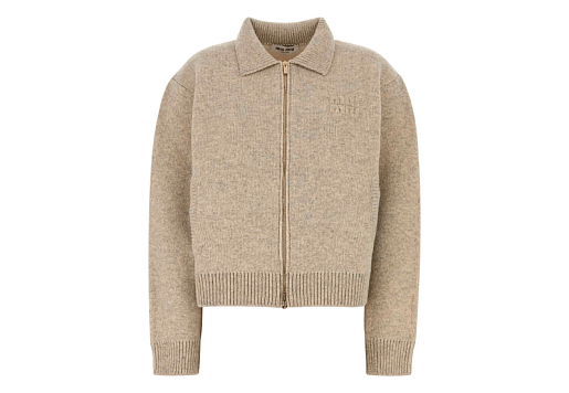 Miu Miu Melange Sand Wool Blend Cardigan Beige