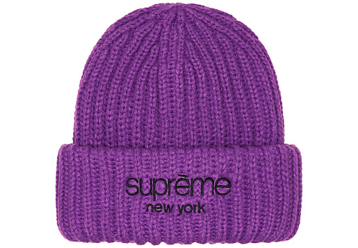 Supreme Classic Logo Chunky Ribbed Beanie Purple