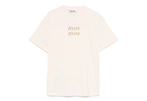 Miu Miu Logo-Embellished Crewneck T-Shirt White