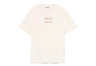 Miu Miu Logo-Embellished Crewneck T-Shirt White