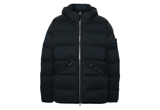Stone Island Hooded Puffer Jacket In Seamless Tunnel Nylon Blue