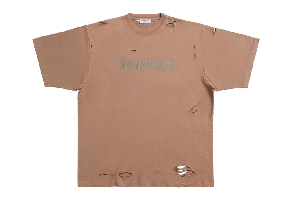 Balenciaga Women's Destroyed T-shirt Boxy Fit In Beige