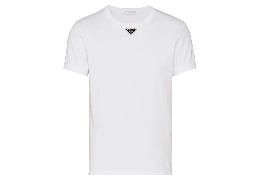 Prada Triangle-Logo Cotton T-Shirt White