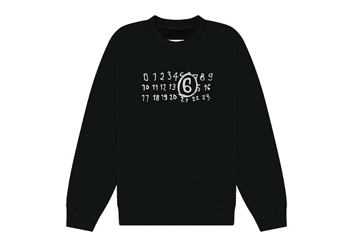 MM6 Maison Margiela Number Logo Printed Cotton Sweatshirt Black