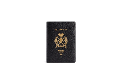 Balenciaga Calfskin Logo Passport Holder Black