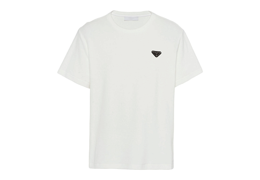 Prada Triangle Logo Patch Cotton T-Shirt White